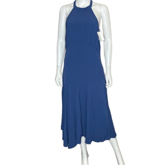 Donna Morgan Catalina Crepe Halter Maxi Dress Blue Women’s Sz 12 - Picture 2 of 5